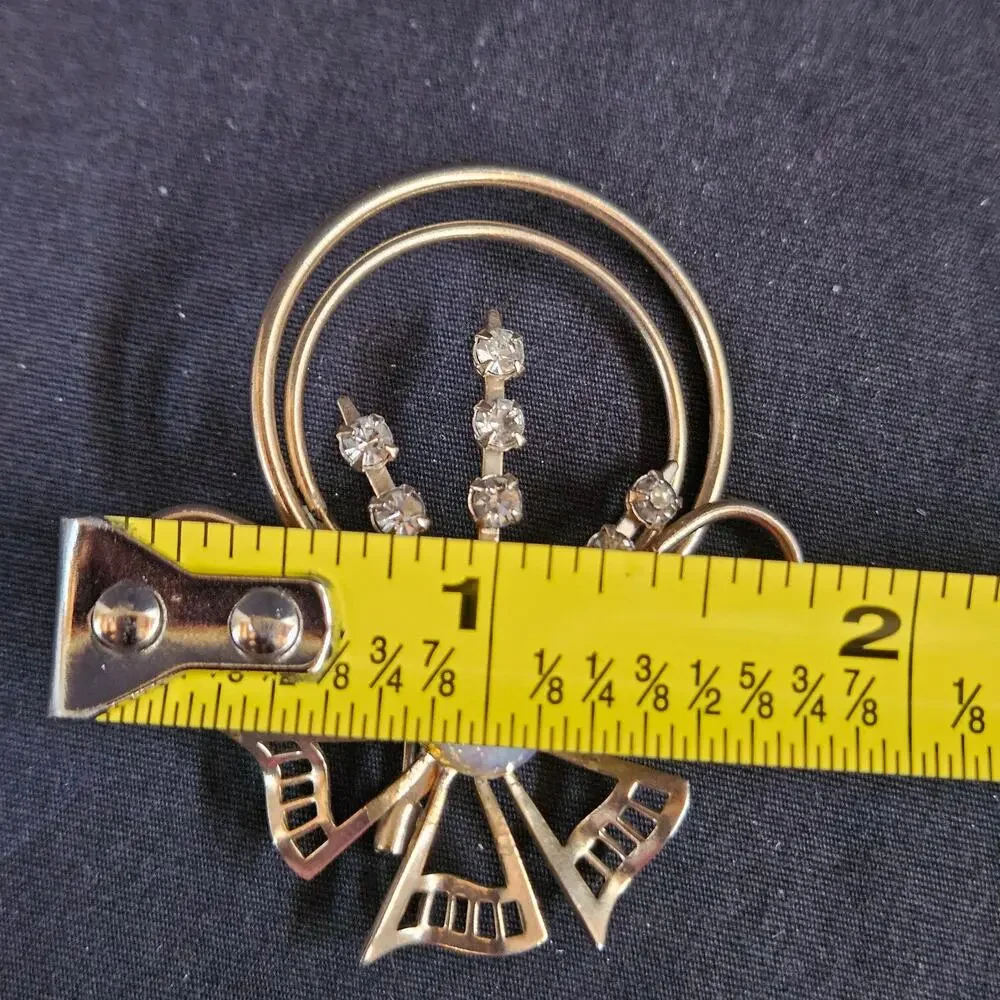 Vintage Gold Tone Stylized Bow Rhinestone Brooch Pin Grandmacore‎